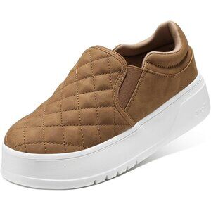 Brand New Women Ore Brown Faux Leather STQ Quilted Platform Slip On Sneakers